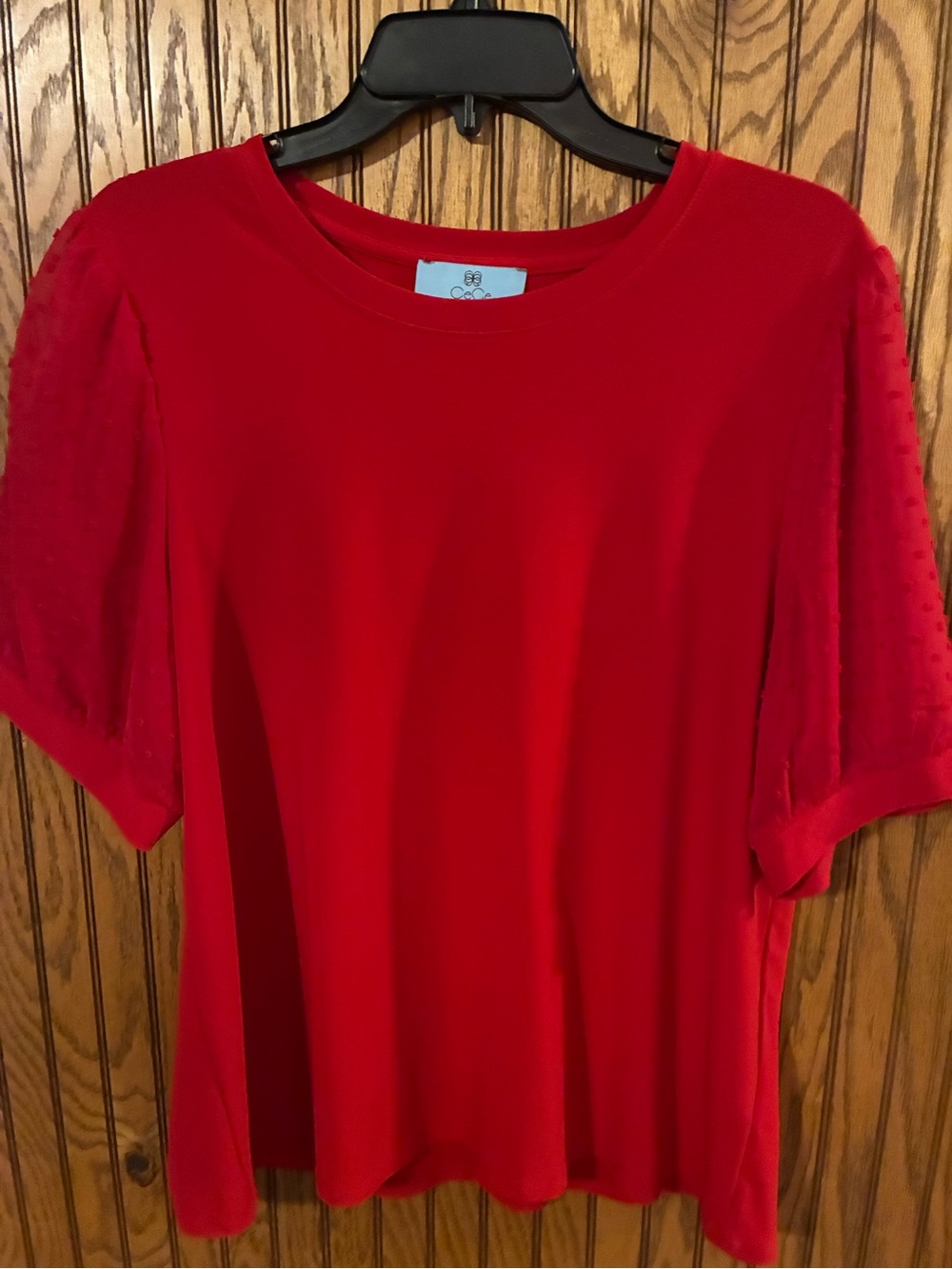 CeCe Vibrant Red Short-Sleeve Blouse